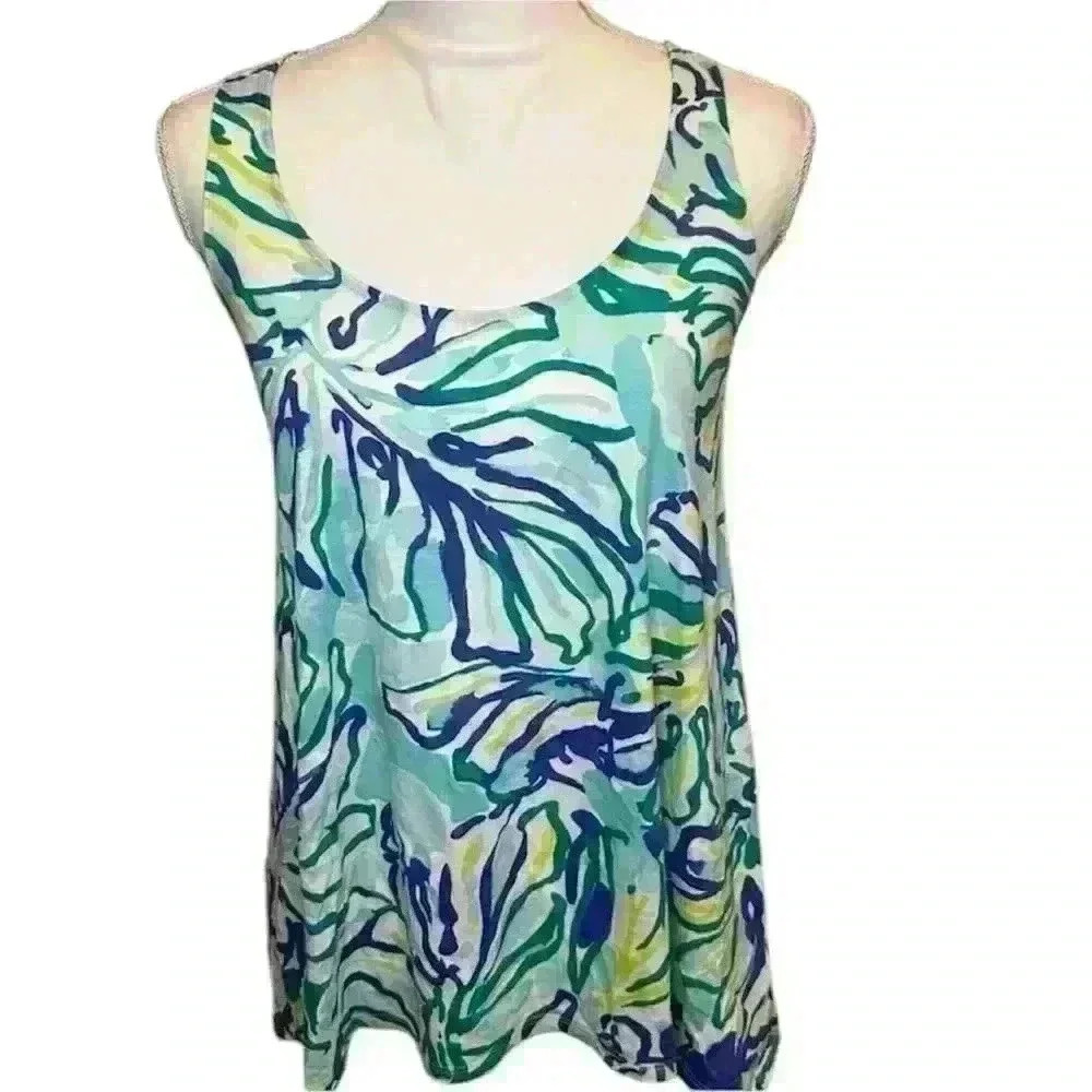 Women’s Lilly Pulitzer Blue Tropical Print Tank Top - 100% Pima Cotton - Sz XS